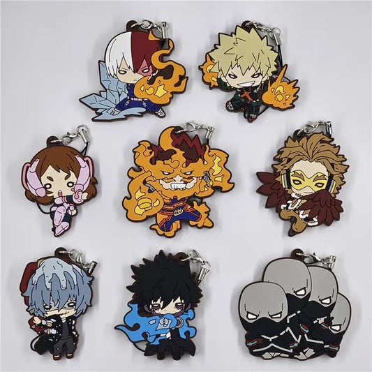 My Hero Academia Anime Bakugou Katsuki Midoriya Izuku Dabi Hawks Rubber Keychain Ornament Toys Collection Gift